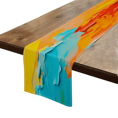

BaHomeck Table Runner 13*72 In Set Of 1 Colorful Paint Brush Strokes High Density Cotton Linens Machine Washable Table Runner For Kitchen Dining Table Coffee Table Decor