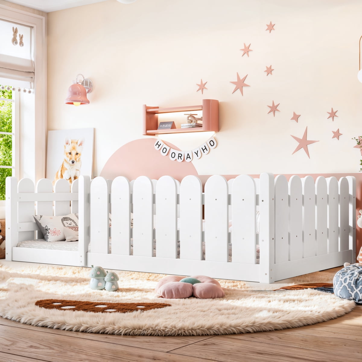 Alvantor Twin Size Montessori Floor Bed for Kids with Rails