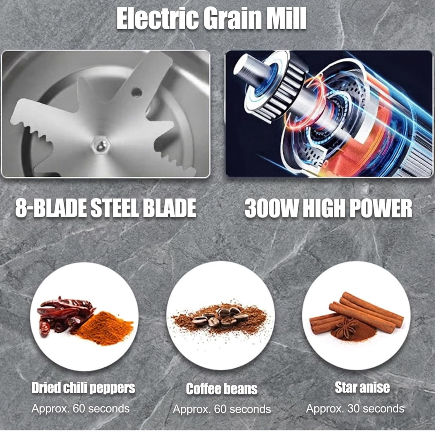Household Superfine Grinder - Multi-Grain Blending & Powdering Machine, Stainless Steel Blade One Touch Grinding Design, Electric Spice Grinder for Coffee Beans Herbs Nuts Seeds Pepper Grain (Blue*2)