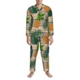 thumbnail image 3 of Naloa Pineapples Palm Leaves Men’s Pajamas Set - Long Sleeve Button Down Sleep Shirt and Pajama Bottoms Sleepwear Set-, 3 of 7