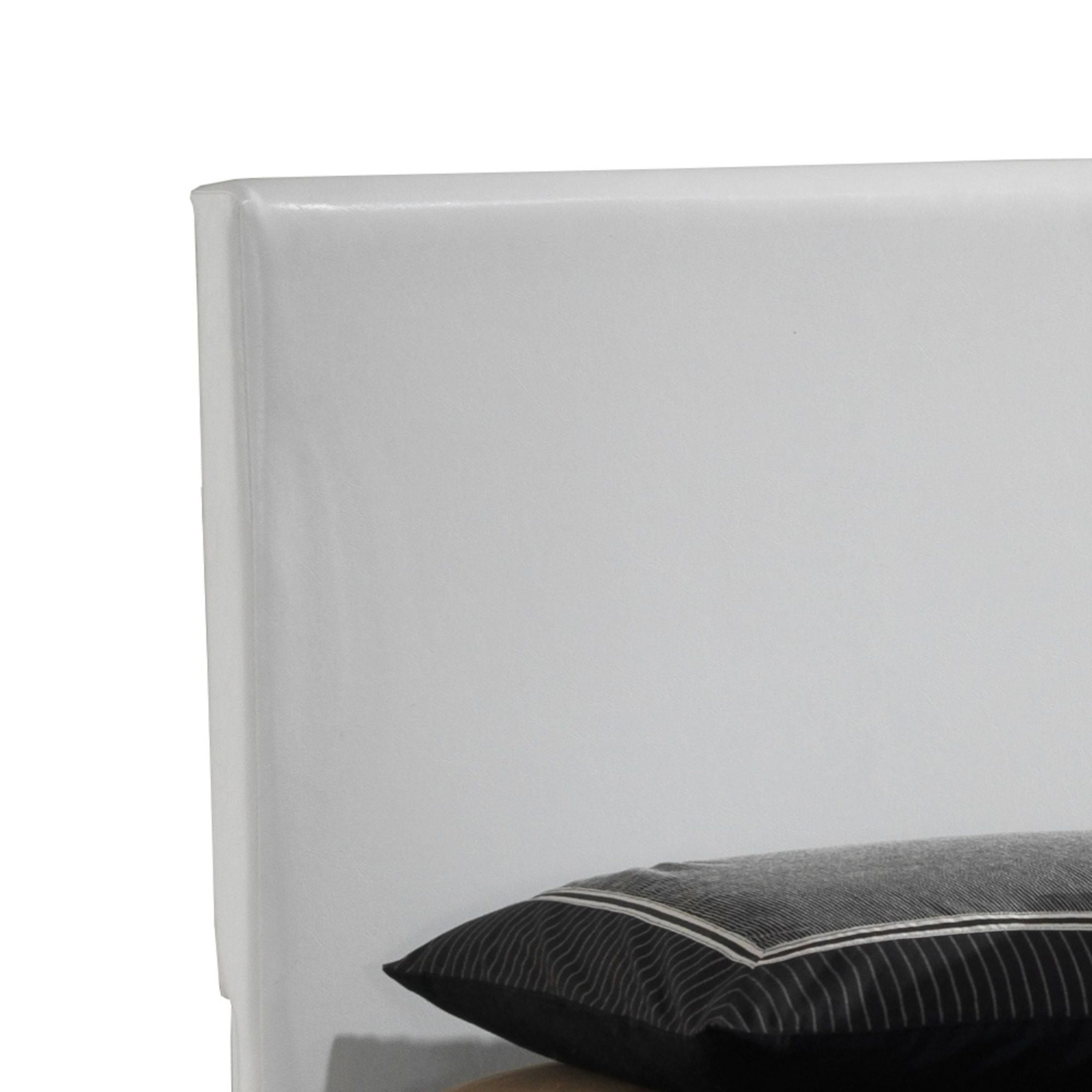 Noble House Casual Queen Upholstered Bed with Faux Leather, Sturdy Wood Frame, White