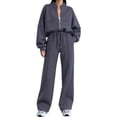 thumbnail image 4 of Gamivast Women's 2 Piece Sweatsuit Cropped Zip up Jacket and High Waisted Pants Set Casual Tracksuit Fall Winter Athletic Lounge Outfits Activewear, 4 of 6