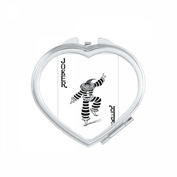 Black Joker Playing Cards Pattern Heart Mirror Travel Magnification Portable Handheld Pocket Makeup