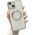 thumbnail image 6 of Compatible with iPhone 14 Plus Magnetic Clear Case,Luxury Plating Bling Transparent Shockproof MagSafe Case with Full Camera Lens Protector for iPhone 14 Plus Women Girl Men-Elegant Silver, 6 of 13