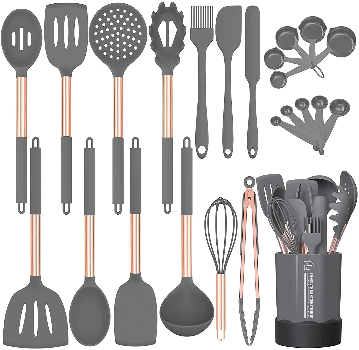 Heat Resistant Cookware Silicone Kitchen Tools Gift with Stainless Steel Handle Fungun Non-stick Kitchen Utensil 24 Pcs Cooking Utensils Set Blue-24pcs Silicone Cooking Utensil Set 
