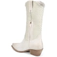 thumbnail image 2 of Sam Edelman Brenda Off White Stacked Heel Pointy Toe Woven Mid-Calf Western Boot (Off White, 5), 2 of 4