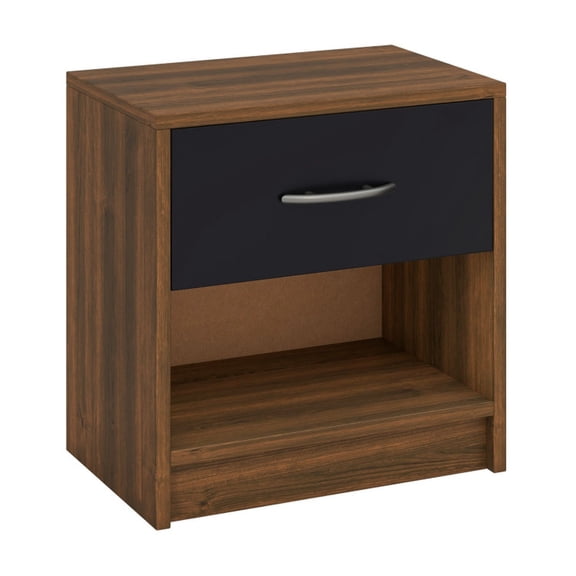 Furnibear Bedside Table Nightstand with Drawer and Open Shelf, Wood End Table for Bedroom, Brown