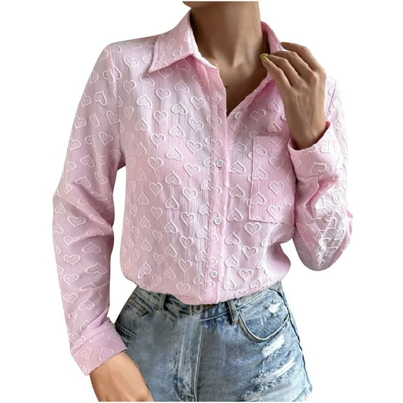 IROINNID Shirts for Women Long Sleeve Solid Casual Work Shirts Fall Blouses Tops,Pink
