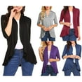 thumbnail image 3 of Women Ruffle Hem 3/4 Sleeve Cardigan Open Front Knit Sweaters Coat Solid Lightweight Basic Outwear Light gray 2XL, 3 of 3