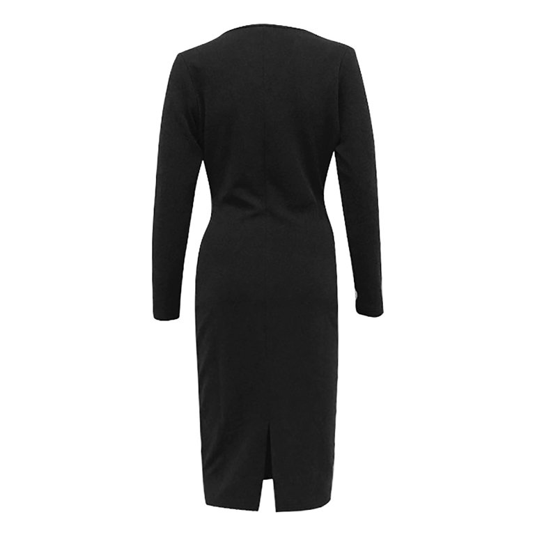 Women's Solid Color Long Sleeve Deep V Neck Pleated Long Bag Dress Summer  Midi Dress Summer Dress Women Dresses for Women Party Casual Sprint Dress  Dresses Swing Womens Tunic Dress Woman Summer