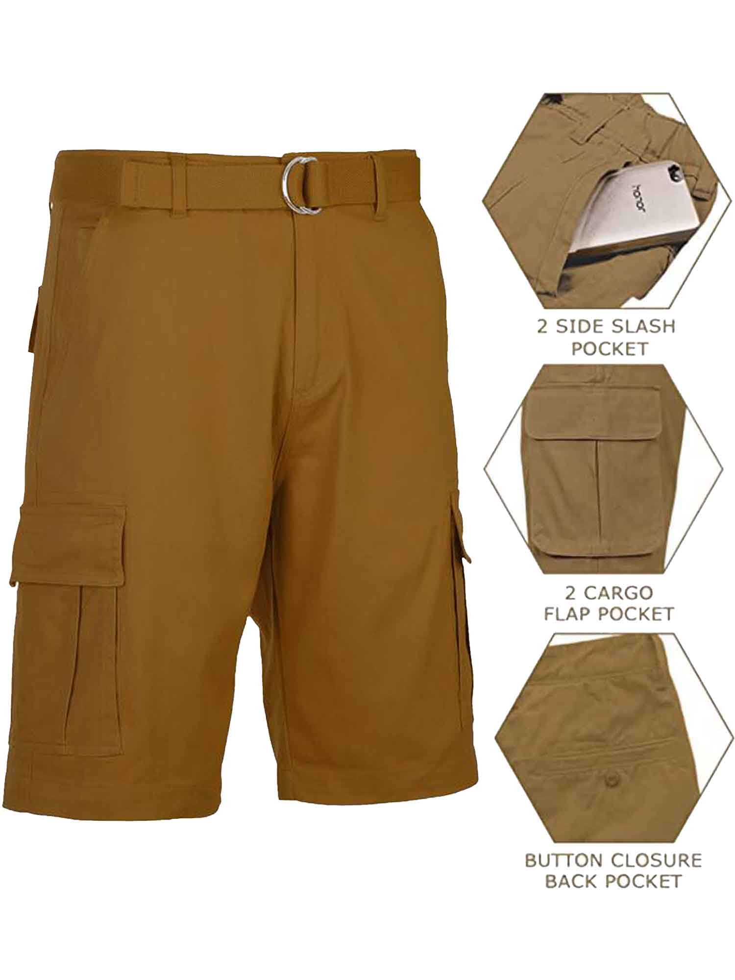 Men's Belted Cotton Cargo Shorts (3-Pack) - Walmart.com