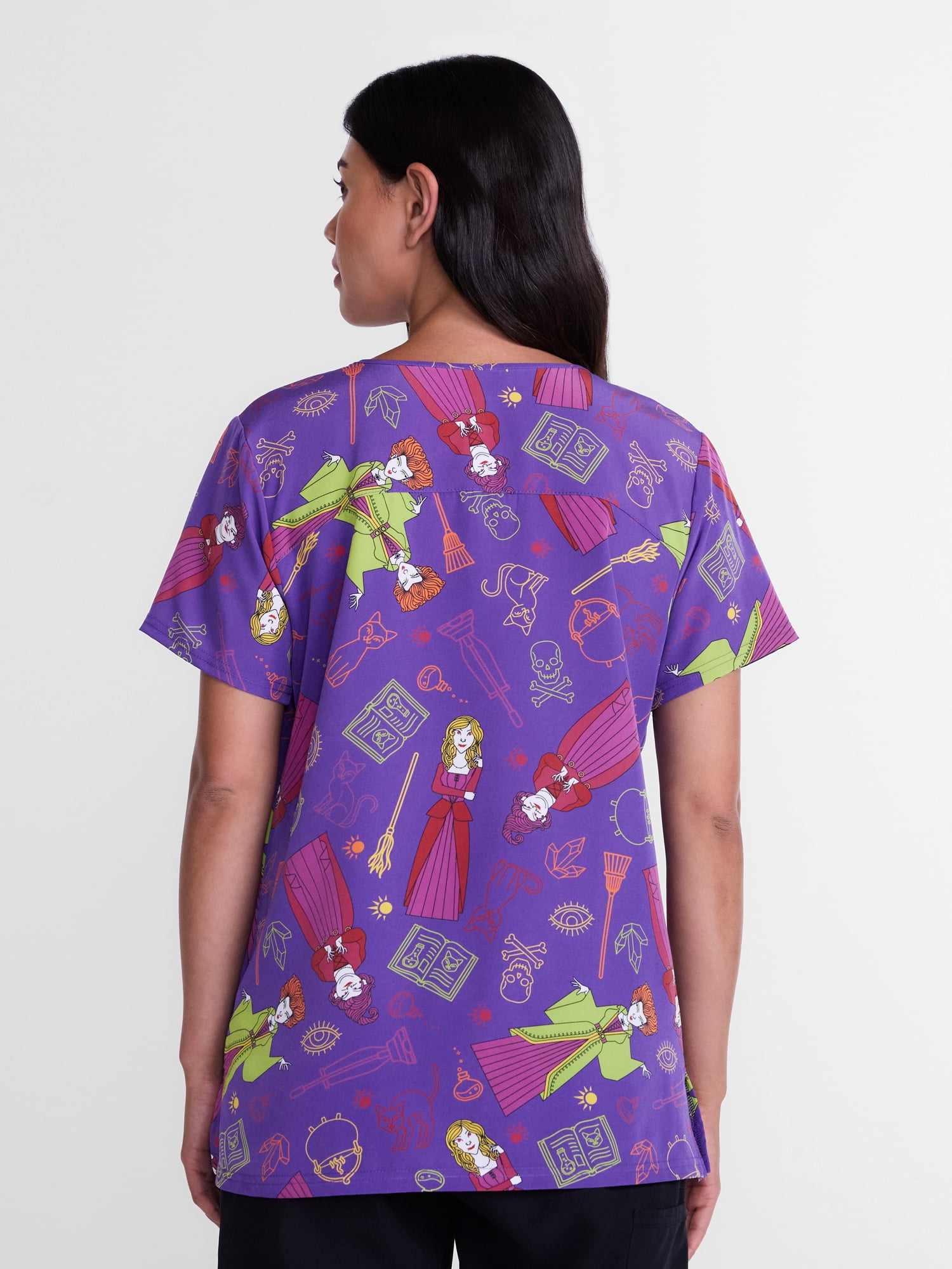 Hocus Pocus Women's Halloween Scrub Top with Short Sleeves, Sizes S-XXXL