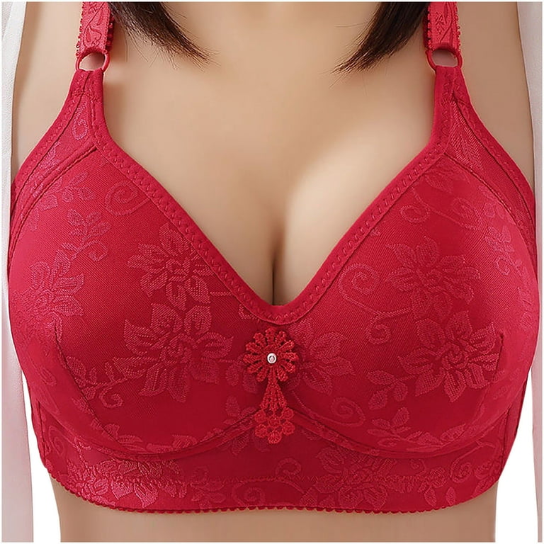 YDKZYMD Bras for Women with Support Push Up Padded Bra Everyday V Neck  Compression Bras for Women Red 38 