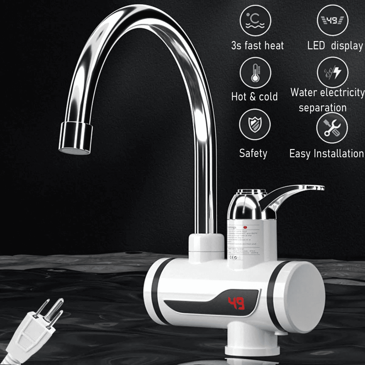 Petyoung 110V Hot Water Heater Faucet Instant Tankless Water Heater Electric Fast Heating Tap Water Faucet with Digital Display for Kitchen Bathroom
