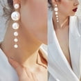 thumbnail image 4 of Yesbay Elegant Faux Pearls Long Earrings Pearls String Linear Dangle Wedding Party Gift-White, 4 of 5