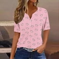 thumbnail image 2 of QATAINLAV Shirts for Women Casual Button V Neck Henley Shirts Loose Eyelet Embroidery Tshirts Trendy Heart Print Short Sleeve Blouse 2025 Going Out Tops 2025 Pink XXXL, 2 of 6