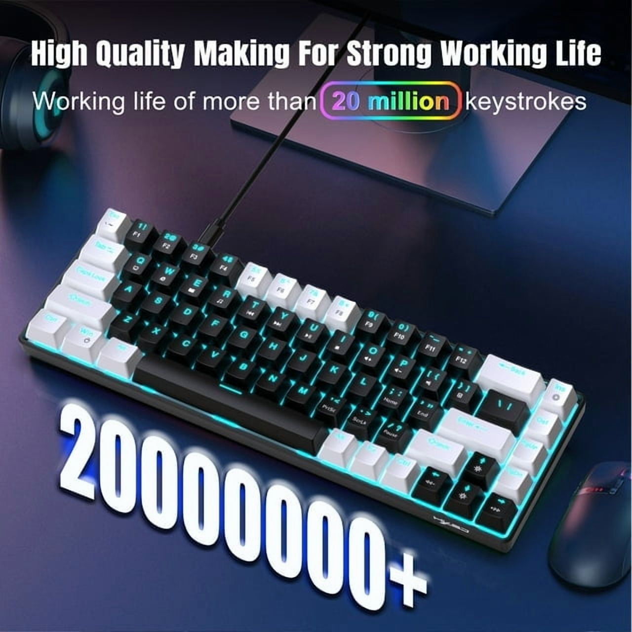 Mechanical Gaming Keyboard Wired, 68 Keys RGB Backlit 60% Keyboard,Multimedia & Anti-ghosting Keys for Windows Computer Laptop PC Mac Gamer,White and Black