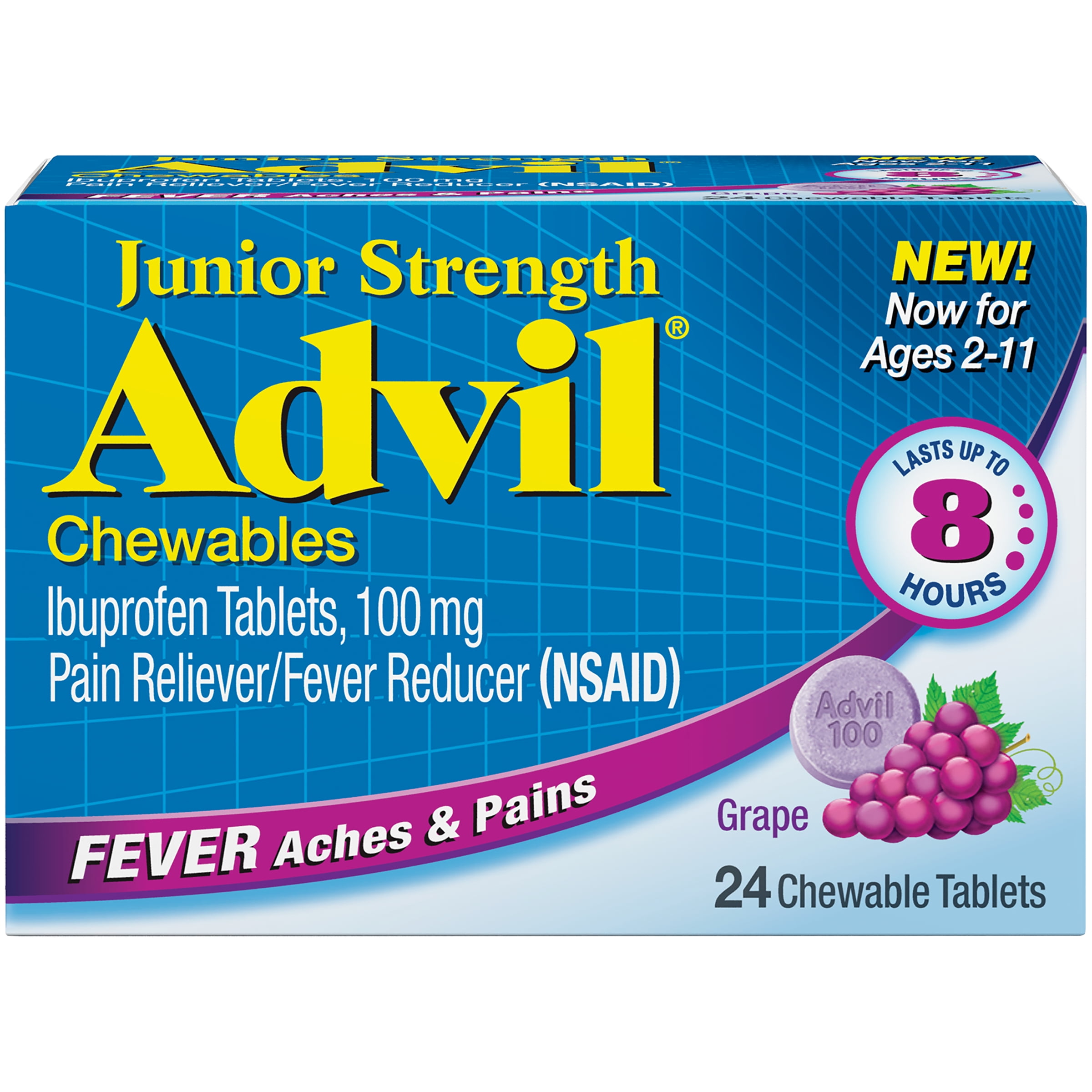 ADVIL JR CHEWABLE GRAPE 100MG 24TB PFIZER CONS HEALTHCARE
