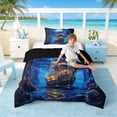 thumbnail image 3 of Manfei Magical Sailboat Canyon Ocean Twin Comforter Sets for Kids Boys and Girls, Nautical Fantasy Print Bedding Set, Black Reversible 2-Piece, 1 Comforter and 1 Pillowcase, 3 of 6