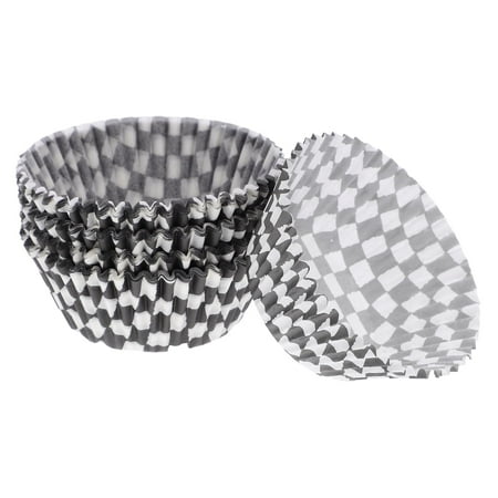 100pcs Cupcake Paper Cups Black and White Baking Cups Wraps Muffin Liners Checkerboard Cup Wraps Race Car Cupcake Liners Party Decorations