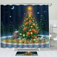 thumbnail image 1 of Whimsical Christmas Tree Shower Curtain with Pumpkins & Starry Sky, 1 of 4