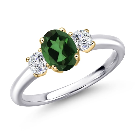 Gem Stone King 10K Two Tone Gold Emerald Envy Mystic Topaz and Lab Grown Diamond Engagement Ring for Women | 1.14 Cttw | Oval 7X5MM | Gemstone November Birthstone | Size 5