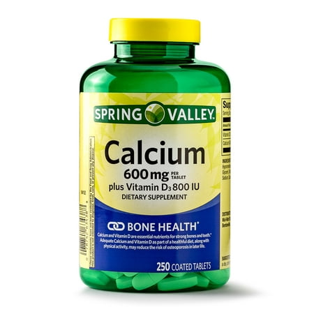 Spring Valley Calcium plus Vitamin D Coated Tablets, 600 mg, 250 (Best Calcium And Vitamin D Supplement)