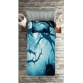 thumbnail image 2 of Mystic Coverlet Set Twin Size, Animal with Burning Eyes in the Dark Forest at Night Horror Halloween Illustration, Quilted 3 Piece Decor Bedspread Set with Pillow Sham, Navy White, by Ambesonne, 2 of 2
