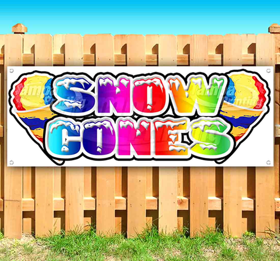 15 Flavors Snow Cone Banner Heavy Duty 13 Oz Vinyl with Grommets 