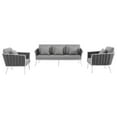 thumbnail image 4 of Modway Stance 3-Piece Aluminum & Fabric Patio Sofa Set in White and Gray, 4 of 8