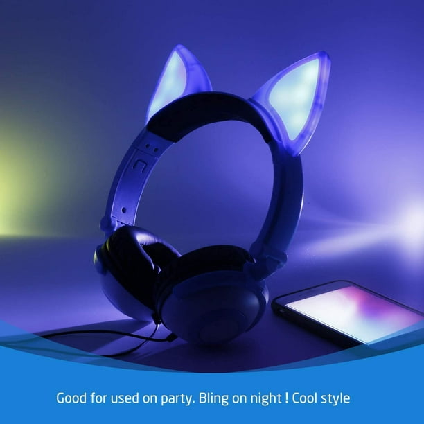 Écouteurs ONTA pour enfants avec de jolies oreilles de chat lumineuses à  LED, pliables, antibruit et réglables pour tout-petits. 
