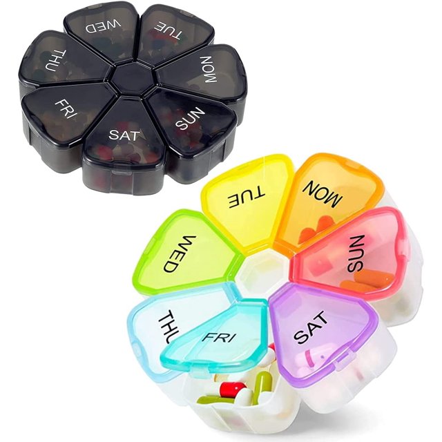 Yao 2Pcs Portable Weekly Pill Box Organiser, 7 Day Pill Box Organiser Large Compartment, Food Grade Material Travel Tablet Boxes 7 Day