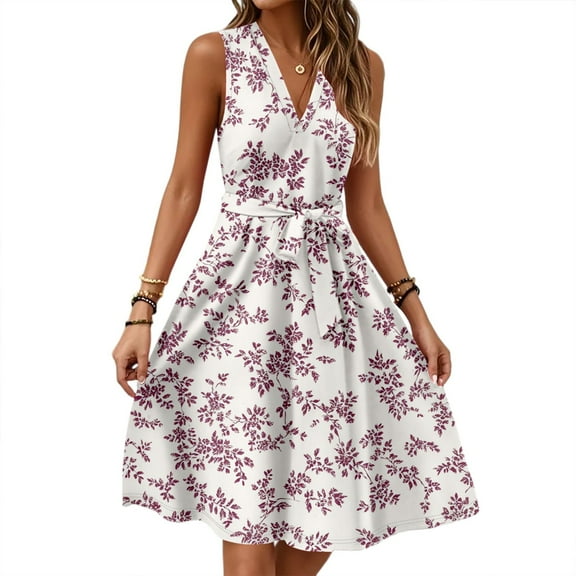 Wedding Guest Dresses For Women, Casual V Neck Sleeveless Floral Tunic Tank Midi Dress Cocktail Beach Vacation Men'S Dress Boots Athletic With Shorts Bridal Dresses Casual (M, Beige) ZMTing