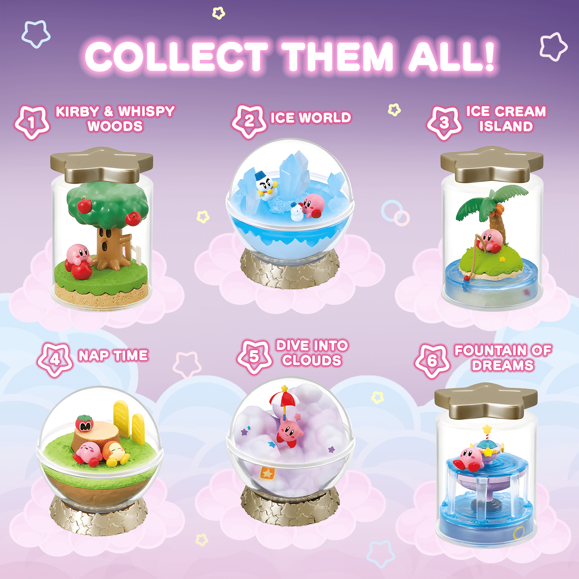 Hamee RE-MENT Kirby Blind Box Miniature Figure Set for  Birthday Gift, Party Favor, Collectible Toy (Kirby Terrarium Collection: Story of Fountain of Dreams) – 6 Pc. (Full Set)