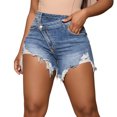 thumbnail image 2 of adaychics High Rise Jean Shorts for Women Crossover Summer Denim Shorts Fashion Frayed Hems Jorts for Everyday Wear, 2 of 7
