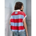 thumbnail image 6 of Womens Striped Short Sleeve V Neck Button Down Color Block Loose Pullover Tops Red XL, 6 of 7