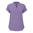 thumbnail image 5 of Womens Shirts Tops Loose Fit Pleated V Neck Sleeveless Curved Hem Flowy Ladies Casual Blouse,Light Purple,5XL, 5 of 5