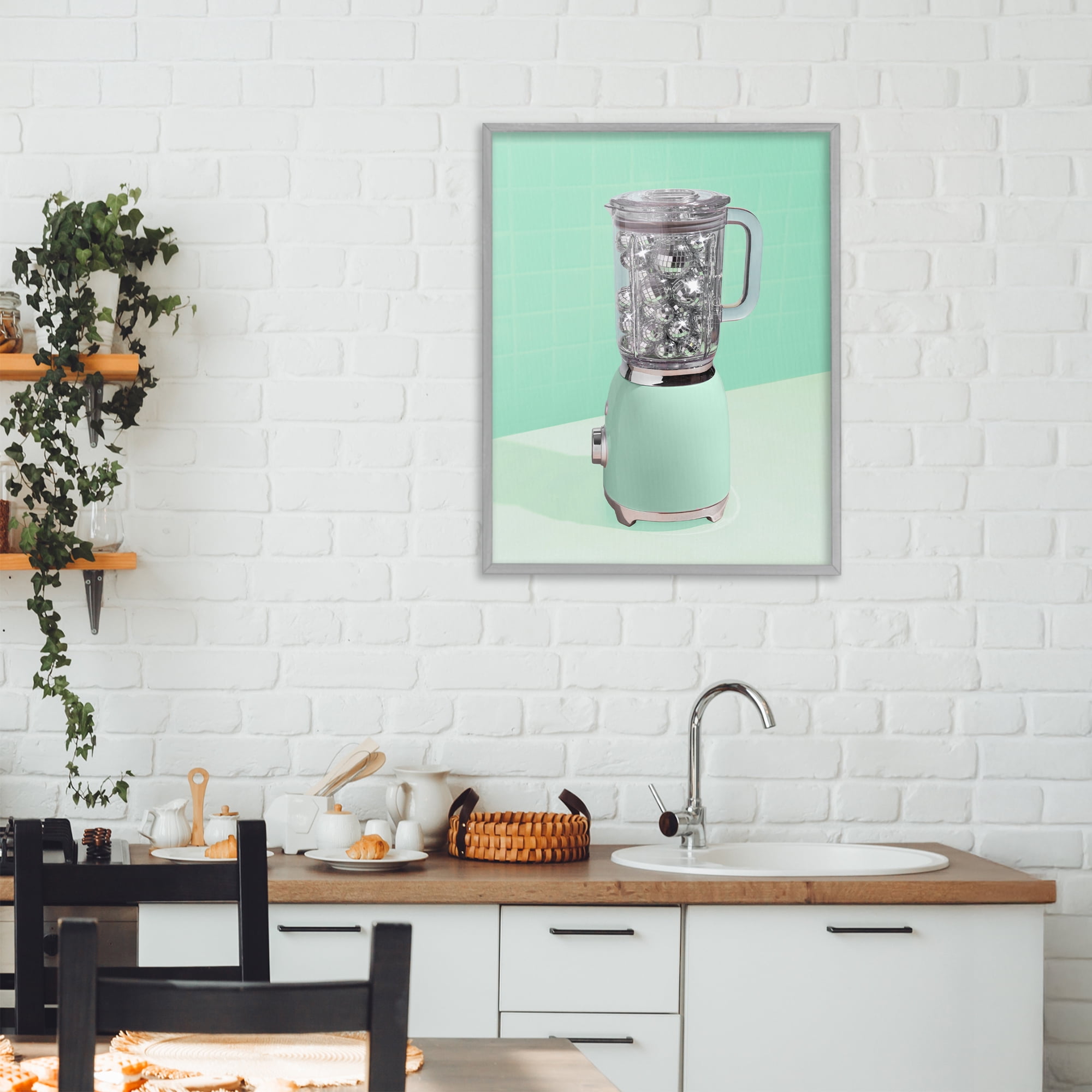 Stupell Industries Disco Drink Blender over Green Gray Framed Giclee Art, design by LISH Creative