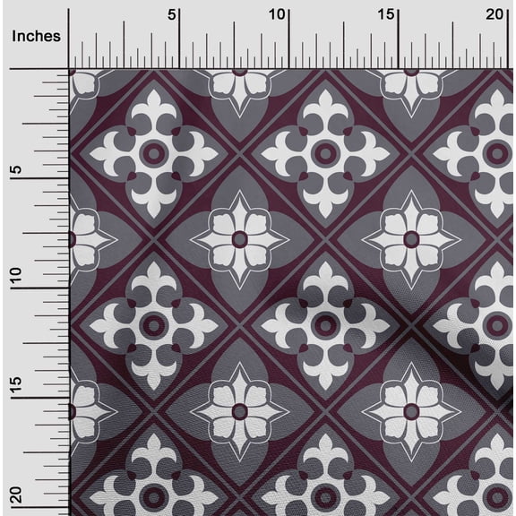 oneOone Velvet Gray Fabric Floral & Tiles Moroccan Sewing Material Print Fabric By The Yard 58 Inch Wide