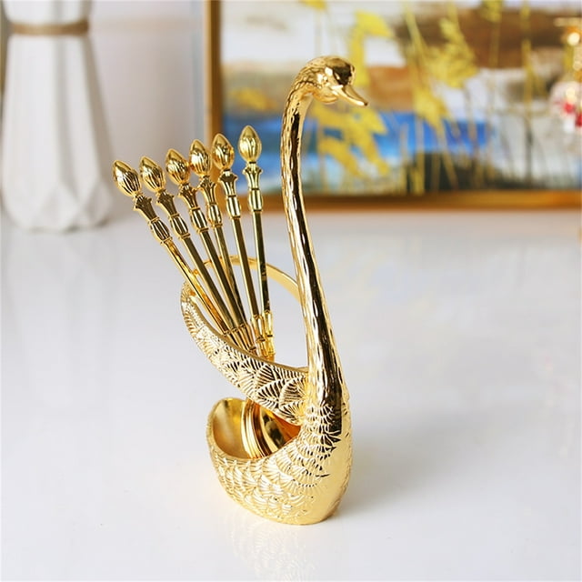 Oefntac Coffee Spoon Fruit Fork Stainless Steel Bar Dessert Spoon with Rack Household Tableware