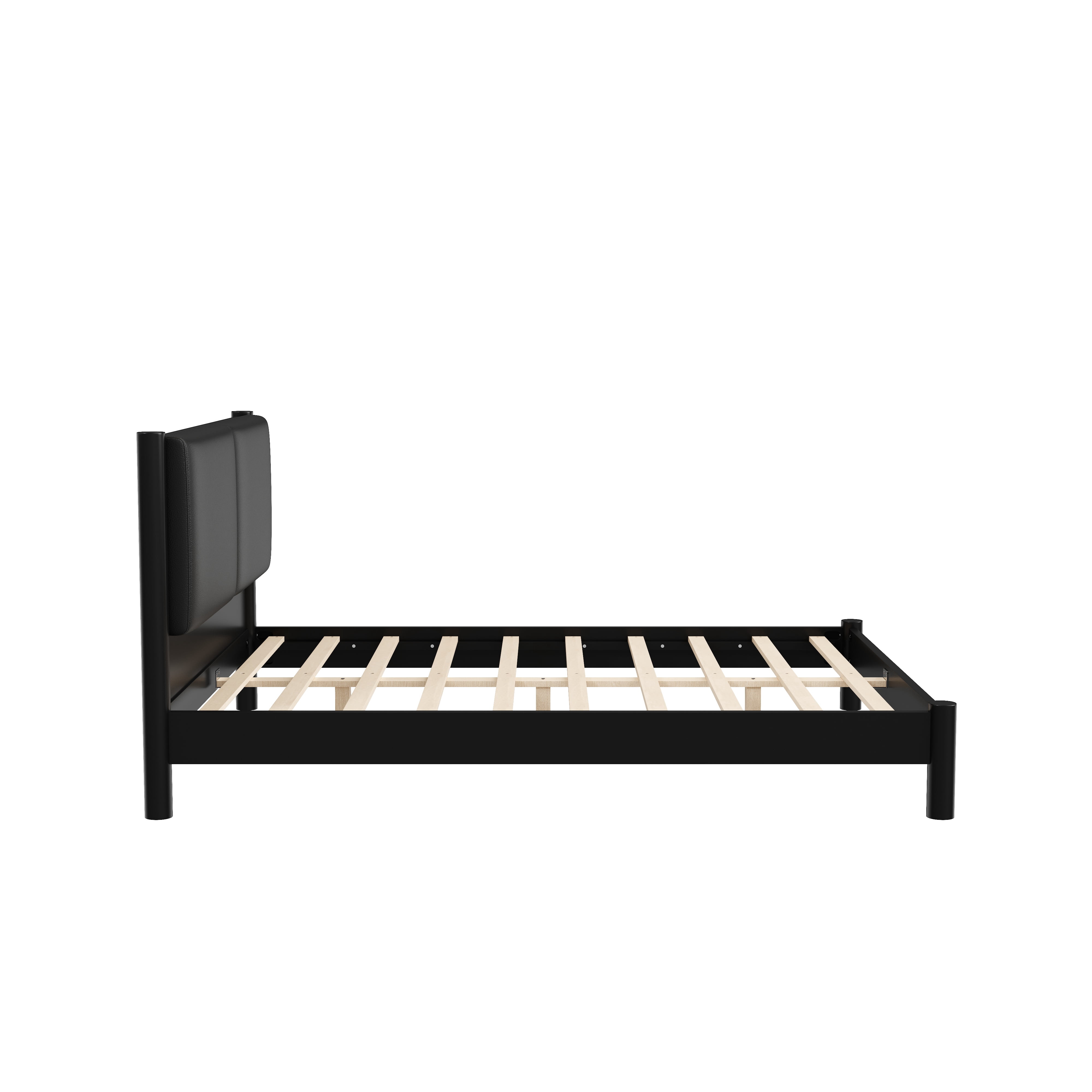 Euroco Wood Queen Size Platform Bed with PU Leather Headboard, No Box Spring Needed, Black
