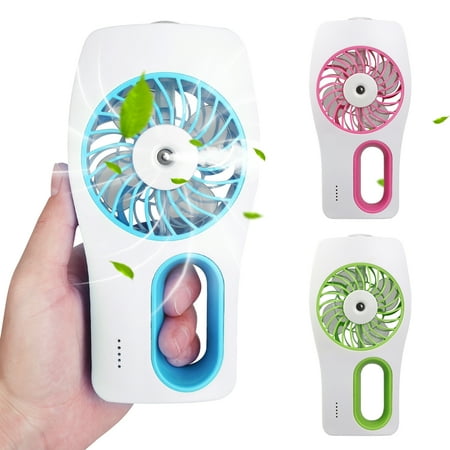 EEEKit Hand Held Portable Water Misting Fan,Portable,Humidifier and Personal Fan 2 in 1,3 Adjustable Speed Mode,Small Air Cooler,Rechargeable Battery Operated or USB Powered-Blue Pink Green