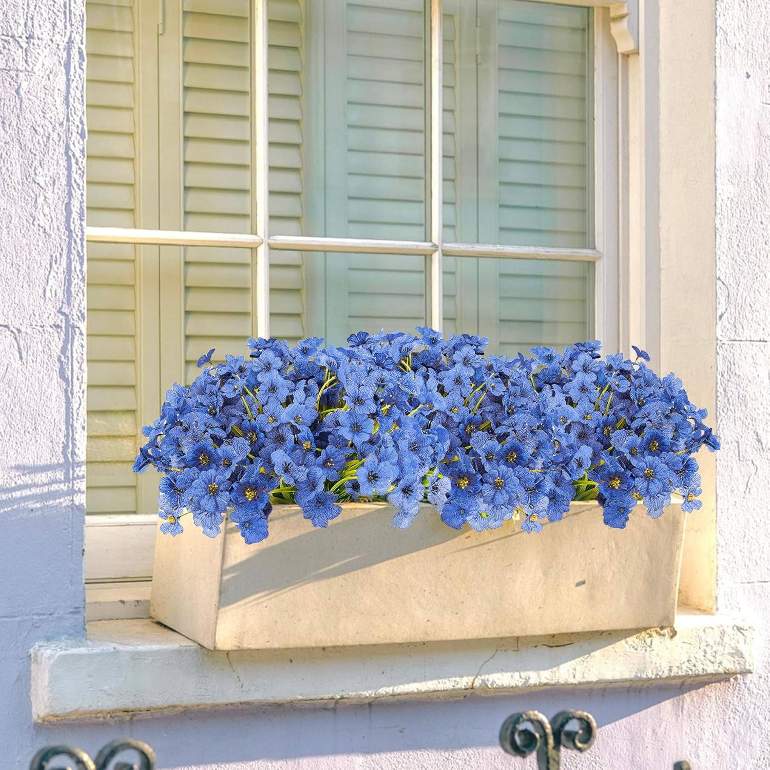 16 Bundles Blue Spring Artificial Flowers for Outdoors Fake Spring Flowers Faux Flowers for Planters Garden Window Box