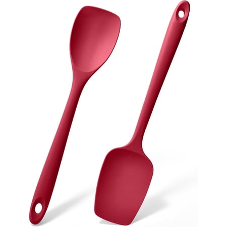 Silicone spoon and spatula set, 2-piece set, heat-resistant up to 600º food-grade rubber spoons and spatulas, seamless design, non-stick, dishwasher safe kitchen utensils, suitable for cooking, bakin