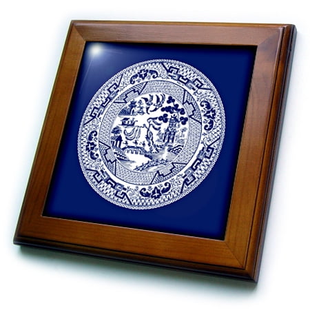 Personalized Framed Tile - 3dRose Willow Pattern in Delft Blue and White - Framed Tile, 6 by 6-inch