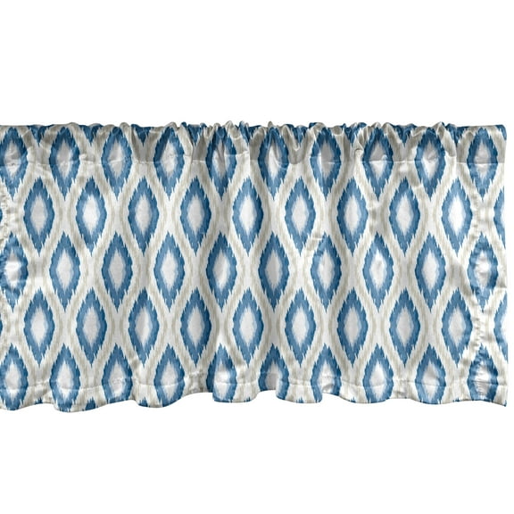 Ambesonne Ikat Window Valance, Japanese Kimono Motifs, 54" X 18", Blue Eggshell White
