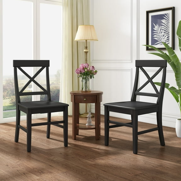 Farmhouse Acacia Wood Dining Chairs - Black (Set of 2)
