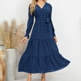 thumbnail image 5 of Vestido túnica de mujer de manga larga con cuello en V, elegante vestido informal de lunares suizos, vestido de cóctel de otoño e invierno, vestido de fiesta con cinturón, 5 of 5