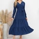 thumbnail image 5 of Vestido túnica de mujer de manga larga con cuello en V, elegante vestido informal de lunares suizos, vestido de cóctel de otoño e invierno, vestido de fiesta con cinturón, 5 of 5