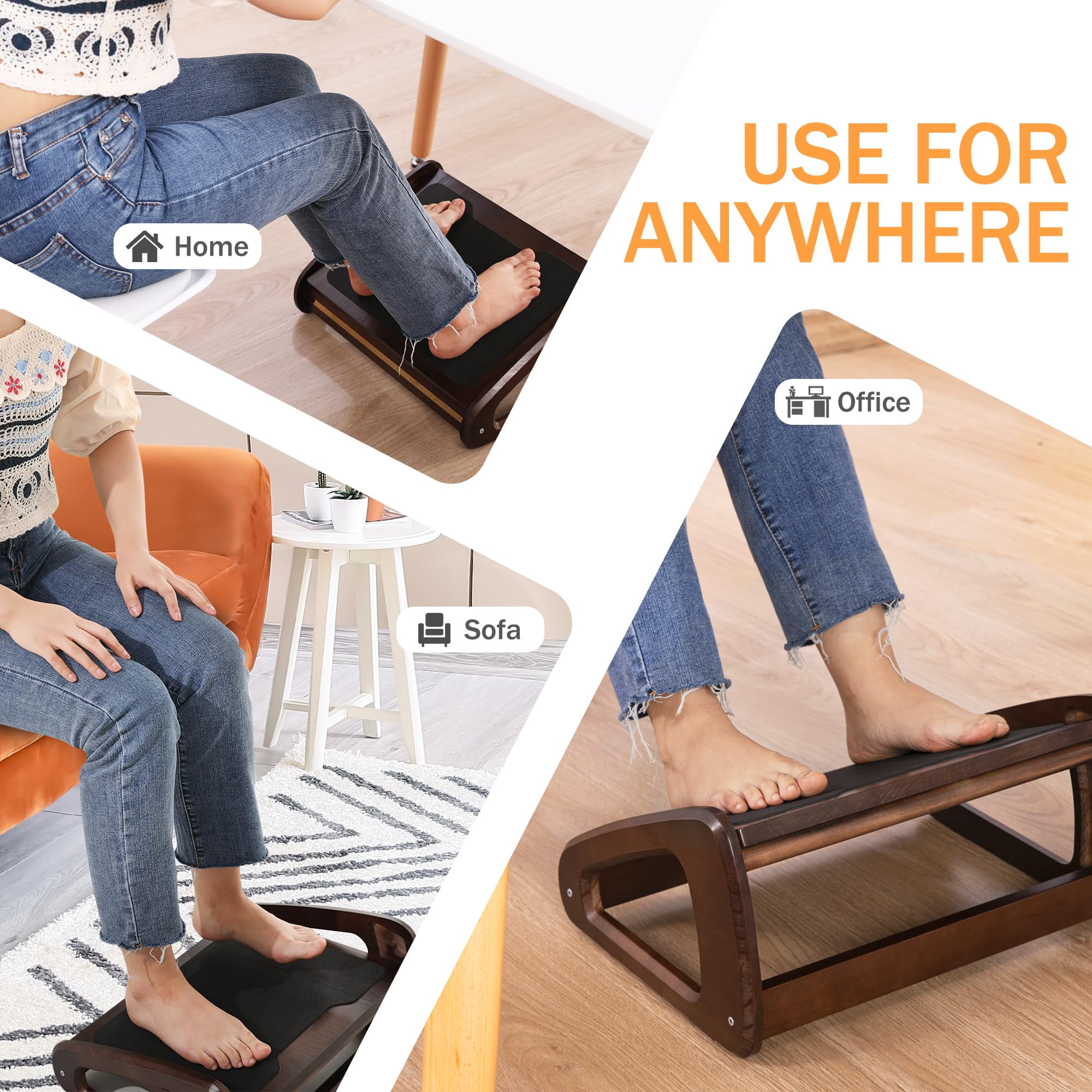 Wood Under Desk Footrest, 3 Height Position Footrest Cushion Portable Foot Rest Light, Size: 1XL, Brown